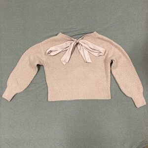 Pink Rose Women Pink Textured Knit Sweater Open Back Ribbon Tie XS